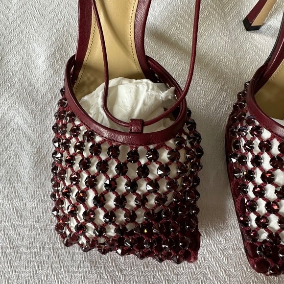 Bottega Veneta Sparkle Stretch Embellished Sandals, Bordeaux, Size 37 - Picture 9 of 16